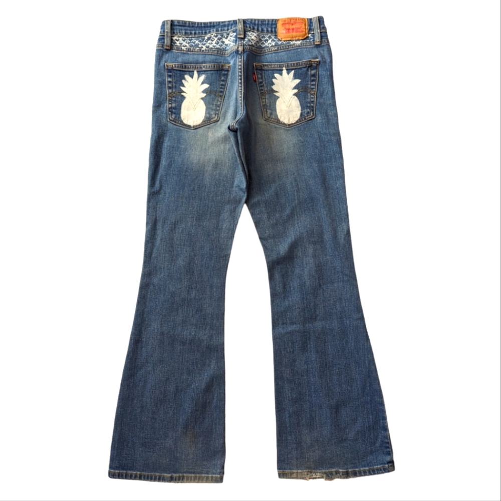 Levi’s 519 Flare Jeans Pineapple Embroidery Size 5 Medium Light Wash Faded Rare